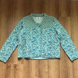 dRA Floral Blue 100% Cotton Quilted Zip Up Jacket